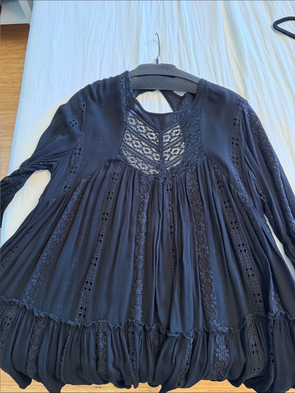 Free People Black Mini Dress with Lace Insets
